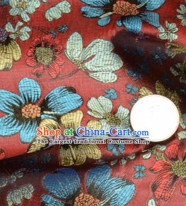 Traditional Chinese Royal Flowers Pattern Design Red Brocade Silk Fabric Asian Satin Material