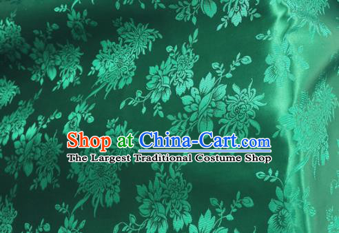 Traditional Chinese Royal Chrysanthemum Peony Pattern Design Green Brocade Silk Fabric Asian Satin Material