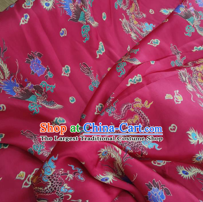 Traditional Chinese Royal Dragon Phoenix Pattern Design Rosy Brocade Silk Fabric Asian Satin Material