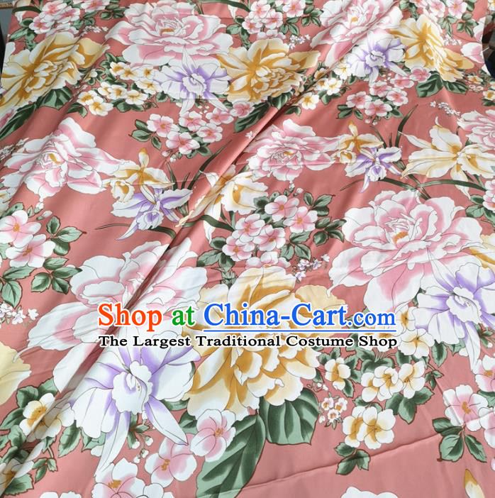 Traditional Chinese Royal Peony Pattern Design Pink Brocade Silk Fabric Asian Satin Material