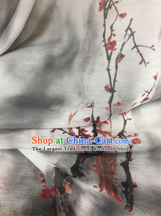 Chinese Traditional Ink Painting Plum Pattern Design Silk Fabric Brocade Asian Satin Material