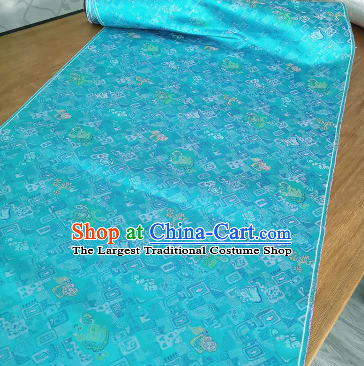 Traditional Chinese Royal Lucky Pattern Design Blue Brocade Silk Fabric Asian Satin Material