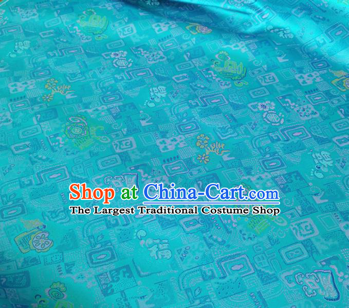 Traditional Chinese Royal Lucky Pattern Design Blue Brocade Silk Fabric Asian Satin Material