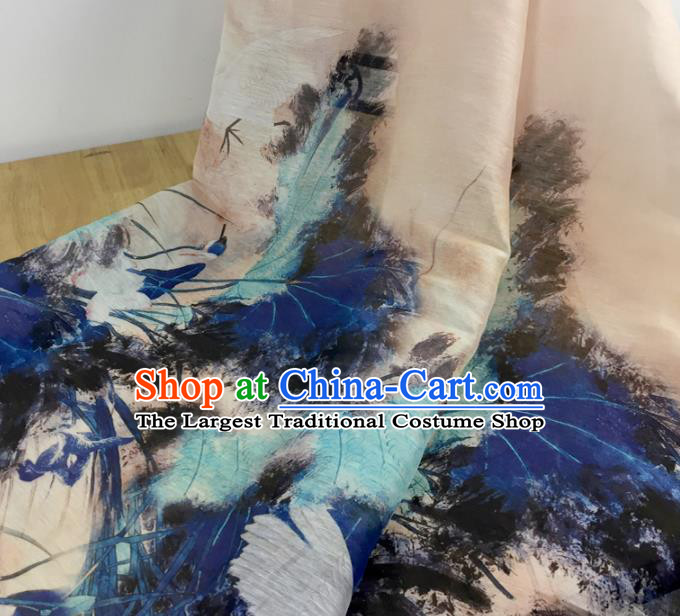 Chinese Traditional Ink Painting Lotus Pattern Design Silk Fabric Brocade Asian Satin Material
