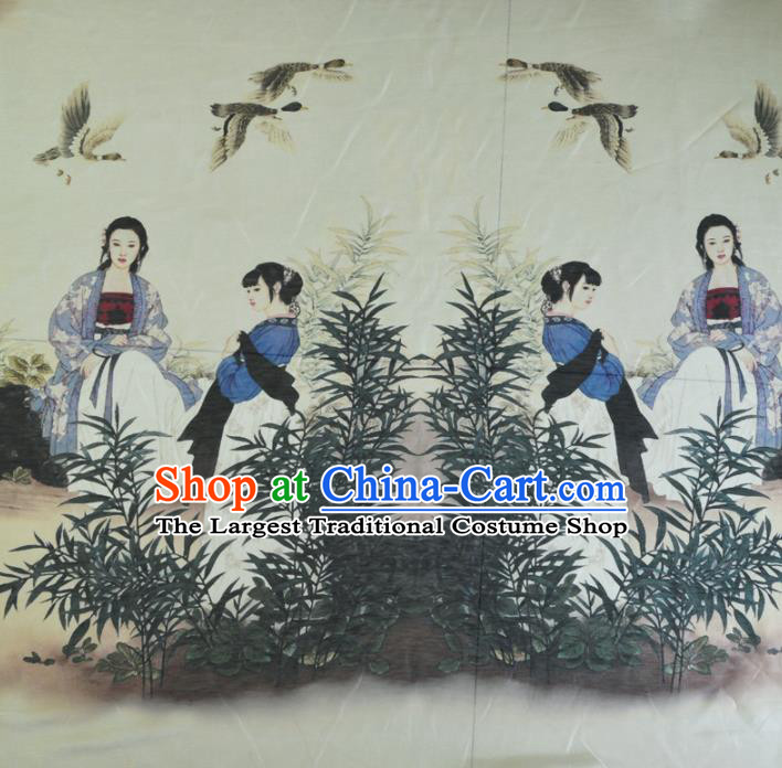 Chinese Traditional Beauty Pattern Design Silk Fabric Brocade Asian Satin Material