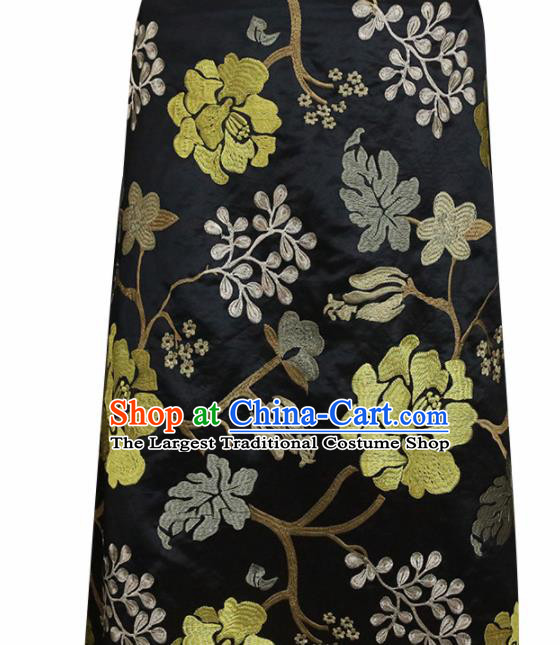 Chinese Traditional Golden Peony Pattern Design Black Satin Brocade Fabric Asian Silk Material