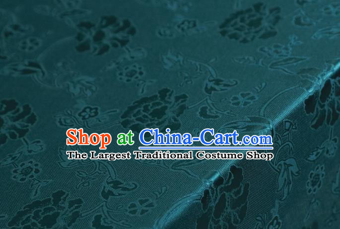 Chinese Traditional Peony Pattern Design Peacock Green Satin Brocade Fabric Asian Silk Material