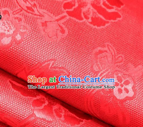 Chinese Traditional Peony Pattern Design Red Satin Brocade Fabric Asian Silk Material