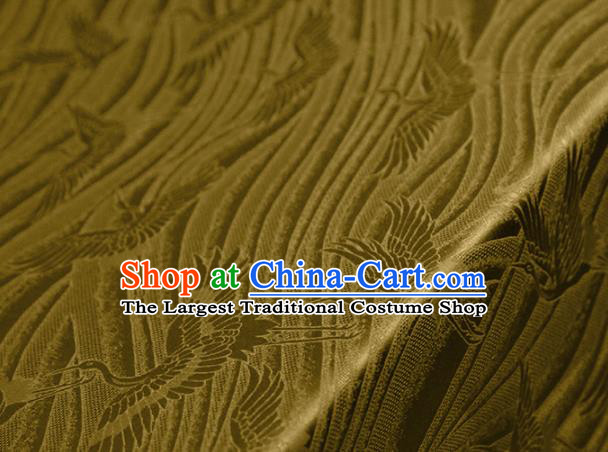 Chinese Traditional Flow Cranes Pattern Design Golden Satin Brocade Fabric Asian Silk Material