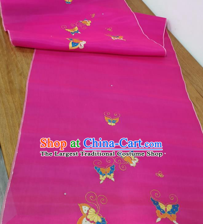 Traditional Chinese Royal Butterfly Pattern Design Rosy Silk Fabric Brocade Asian Satin Material