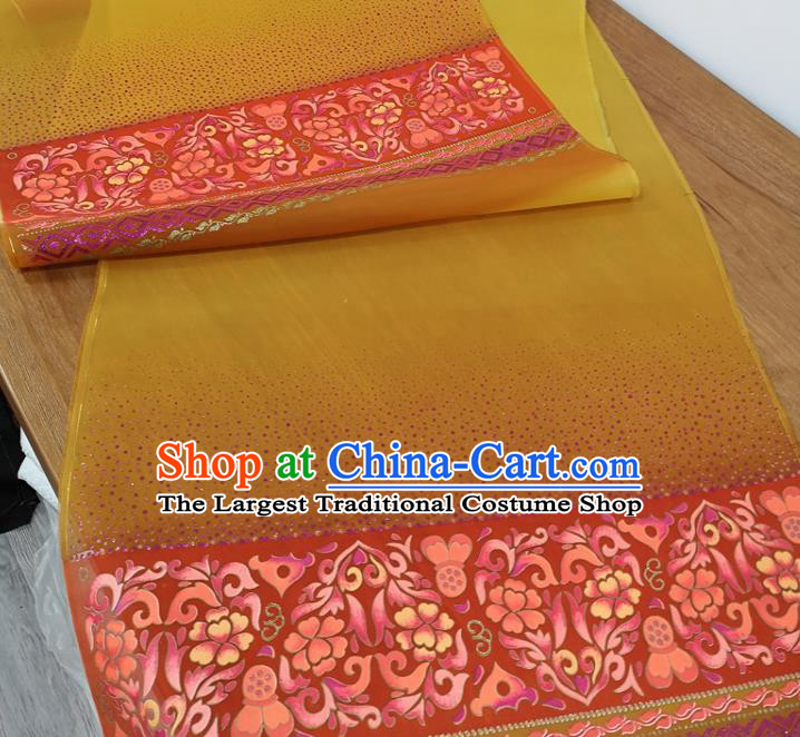 Traditional Chinese Royal Lotus Pattern Design Yellow Silk Fabric Brocade Asian Satin Material