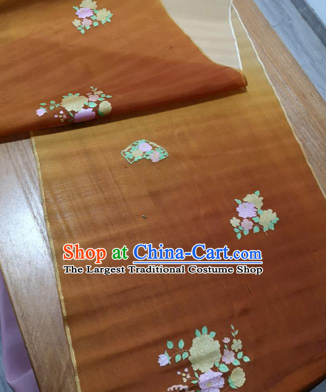 Traditional Chinese Royal Peony Pattern Design Brown Silk Fabric Brocade Asian Satin Material