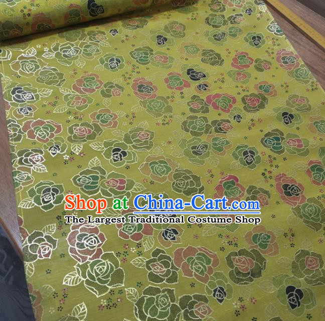 Chinese Traditional Roses Pattern Design Yellow Silk Fabric Brocade Asian Satin Material