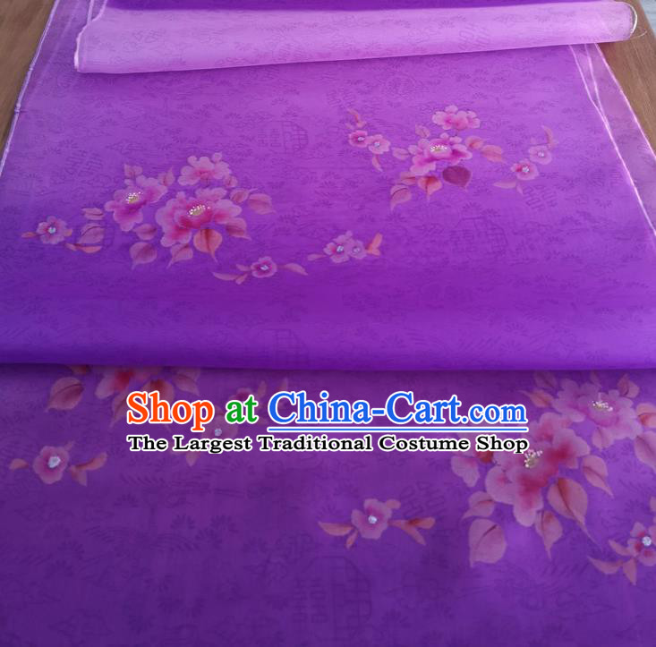 Chinese Traditional Plum Blossom Pattern Design Purple Silk Fabric Brocade Asian Satin Material