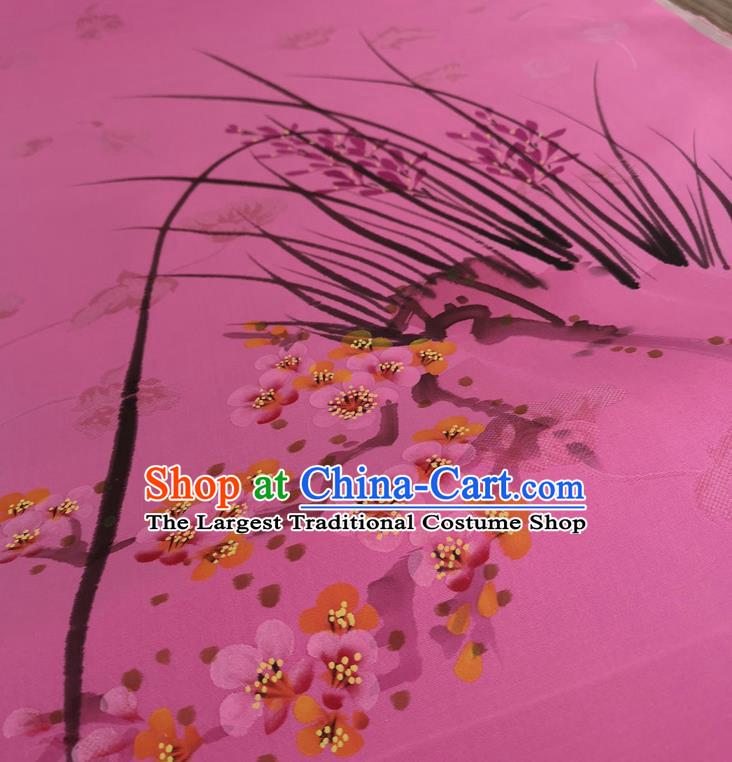 Chinese Traditional Orchid Plum Blossom Pattern Design Pink Silk Fabric Brocade Asian Satin Material