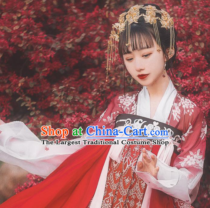 Traditional Chinese Tang Dynasty Wedding Red Hanfu Dress Ancient Bride Replica Costumes for Women