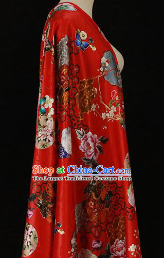 Chinese Traditional Peony Pattern Design Wedding Red Satin Brocade Fabric Asian Silk Material