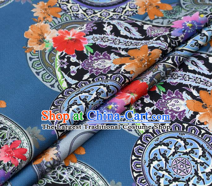 Chinese Traditional Pattern Design Cheongsam Blue Satin Brocade Fabric Asian Silk Material