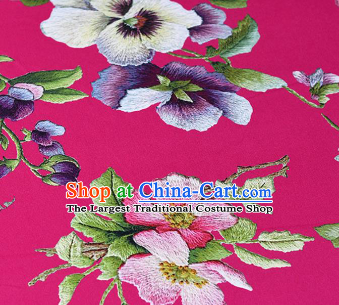 Chinese Traditional Peach Flowers Pattern Design Cheongsam Rosy Satin Brocade Fabric Asian Silk Material