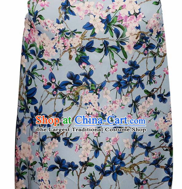 Chinese Traditional Peach Blossom Pattern Design Light Blue Satin Brocade Fabric Asian Silk Material