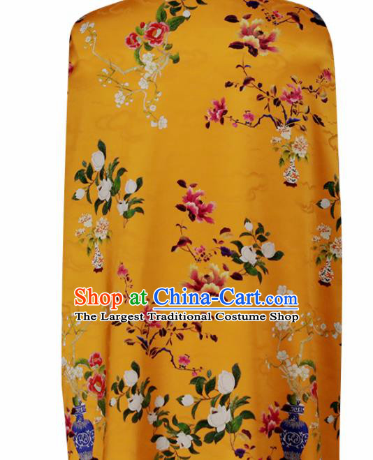 Chinese Traditional Yulan Magnolia Pattern Design Orange Satin Brocade Fabric Asian Silk Material