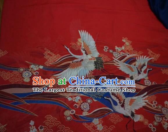 Chinese Traditional Crane Pattern Design Red Chiffon Hanfu Brocade Fabric Asian Silk Material