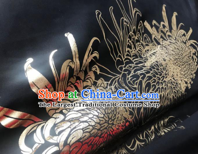 Chinese Traditional Chrysanthemum Pattern Design Black Chiffon Hanfu Brocade Fabric Asian Silk Material