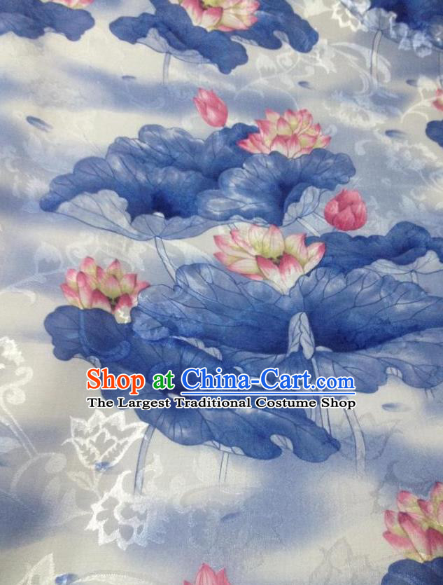 Chinese Traditional Lotus Pattern Design White Satin Hanfu Brocade Fabric Asian Silk Material