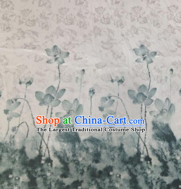 Chinese Traditional Ink Painting Lotus Pattern Design Satin Hanfu Brocade Fabric Asian Silk Material