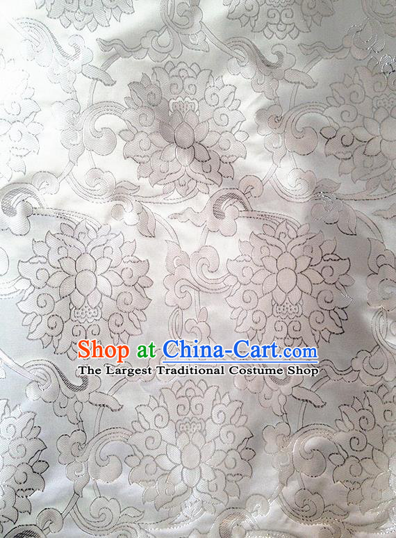 Chinese Traditional Lotus Pattern Design White Satin Hanfu Brocade Fabric Asian Silk Material