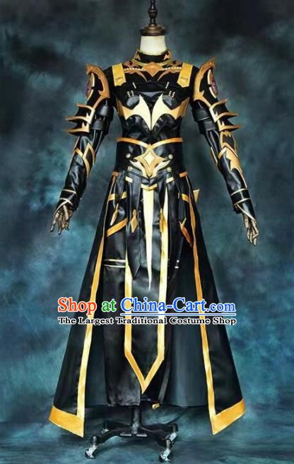 Chinese Ancient Drama Cosplay Taoist Priest General Armor Black Clothing Traditional Hanfu Swordsman Costume for Men