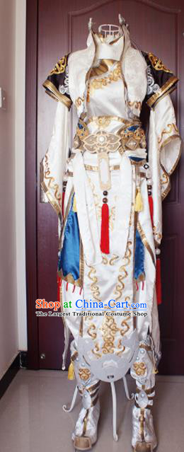 Chinese Ancient Cosplay Knight Young Hero White Clothing Traditional Hanfu Swordsman Costume for Men