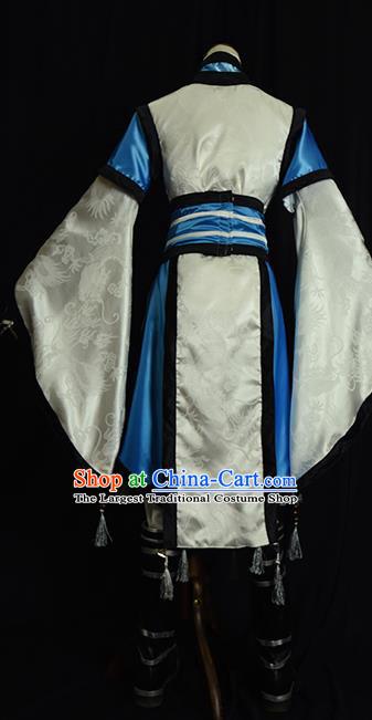 Chinese Ancient Cosplay Kawaler Knight White Clothing Traditional Hanfu Swordsman Costume for Men