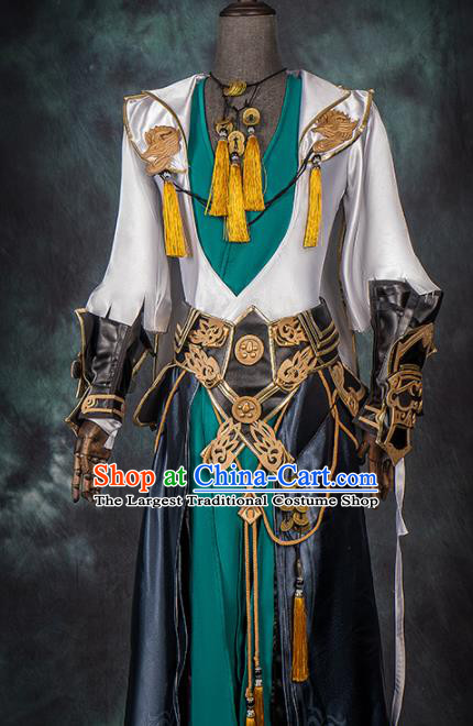 Chinese Ancient Drama Cosplay General Green Armor Clothing Traditional Hanfu Swordsman Costume for Men
