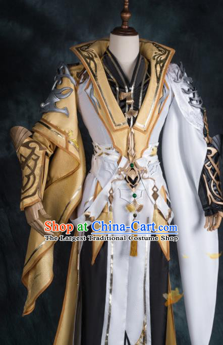 Chinese Ancient Drama Cosplay General Golden Armor Clothing Traditional Hanfu Swordsman Costume for Men
