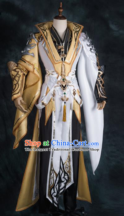 Chinese Ancient Drama Cosplay Knight Golden Clothing Young General Armor Traditional Hanfu Swordsman Costume for Men