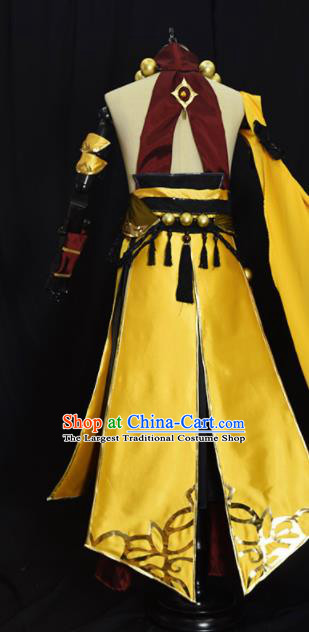 Chinese Ancient Cosplay Beggar Knight Golden Clothing Traditional Hanfu Swordsman Costume for Men