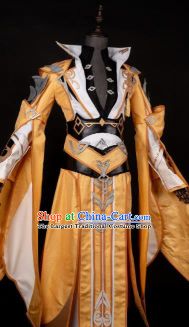 Chinese Ancient Drama Cosplay Knight King Golden Clothing Traditional Hanfu Swordsman Costume for Men