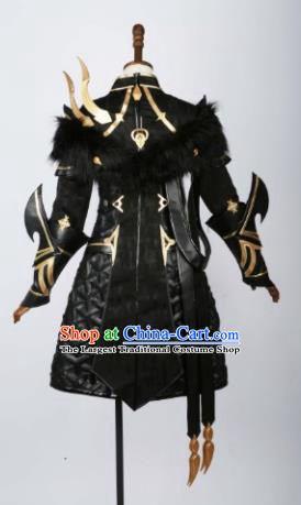 Chinese Ancient Cosplay Female General Armor Heroine Black Dress Traditional Hanfu Swordsman Costume for Women