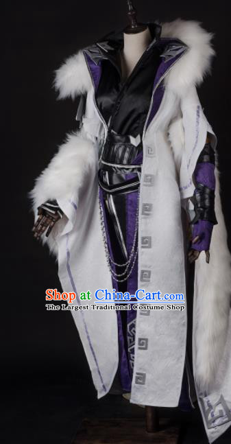 Chinese Ancient Drama Cosplay Knight King White Clothing Traditional Hanfu Swordsman Costume for Men