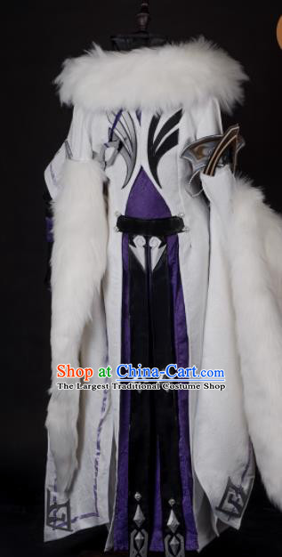 Chinese Ancient Drama Cosplay Knight King White Clothing Traditional Hanfu Swordsman Costume for Men