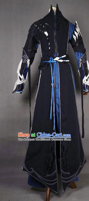 Chinese Ancient Cosplay Young Hero Knight Black Clothing Traditional Hanfu Swordsman Costume for Men