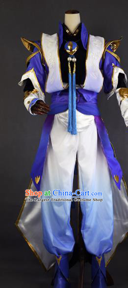 Chinese Ancient Cosplay Young Knight Purple Clothing Traditional Hanfu Swordsman Costume for Men