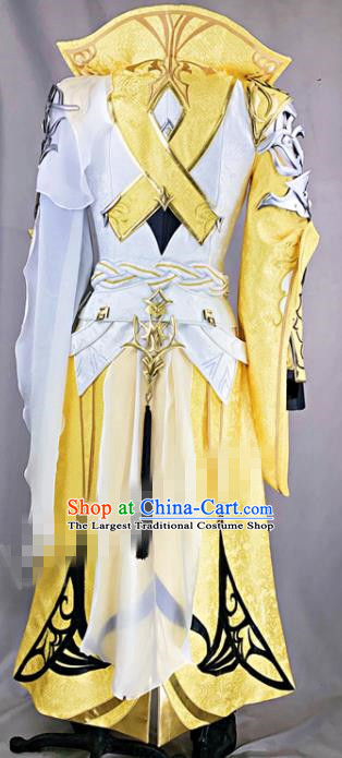 Chinese Ancient Drama Cosplay Young Knight Yellow Clothing Traditional Hanfu Swordsman Costume for Men