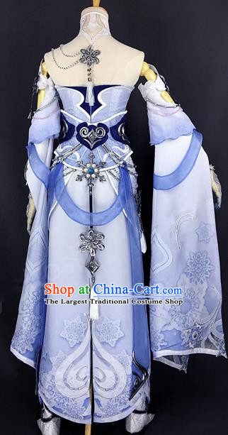 Chinese Ancient Cosplay Young Heroine Blue Dress Traditional Hanfu Female Swordsman Costume for Women