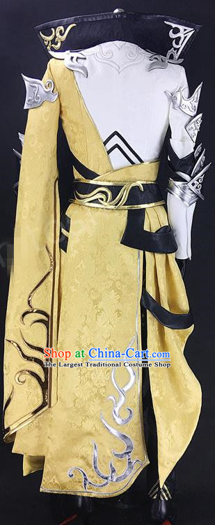 Chinese Ancient Drama Cosplay Royal Highness Yellow Clothing Traditional Hanfu Swordsman Costume for Men