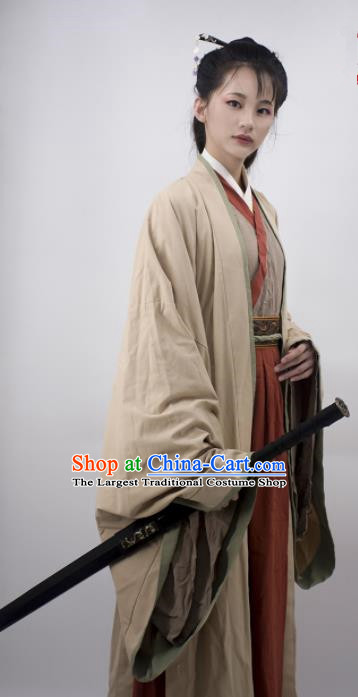 Chinese Traditional Jin Dynasty Female Swordsman Replica Costumes Ancient Court Princess Hanfu Dress for Women