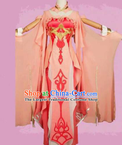 Chinese Ancient Cosplay Fairy Female Knight Pink Dress Traditional Hanfu Princess Swordsman Costume for Women