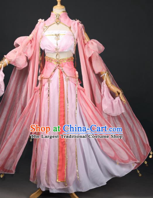 Chinese Ancient Cosplay Game Fairy Princess Pink Dress Traditional Hanfu Swordsman Costume for Women