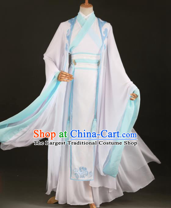 Chinese Ancient Drama Cosplay Young Knight Childe White Clothing Traditional Hanfu Swordsman Costume for Men